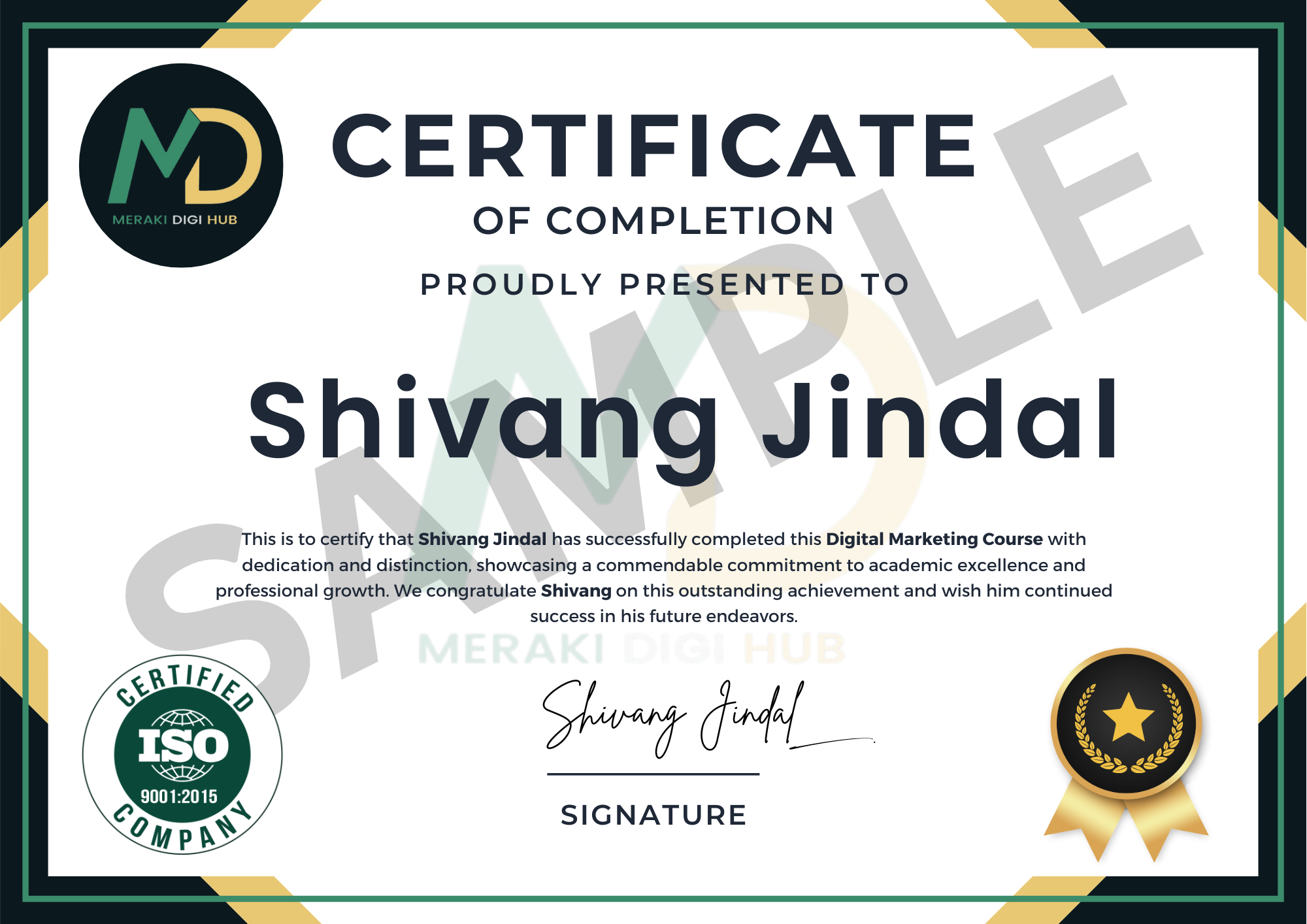 Gold Dark Blue Modern Elegant Achievement Certificate